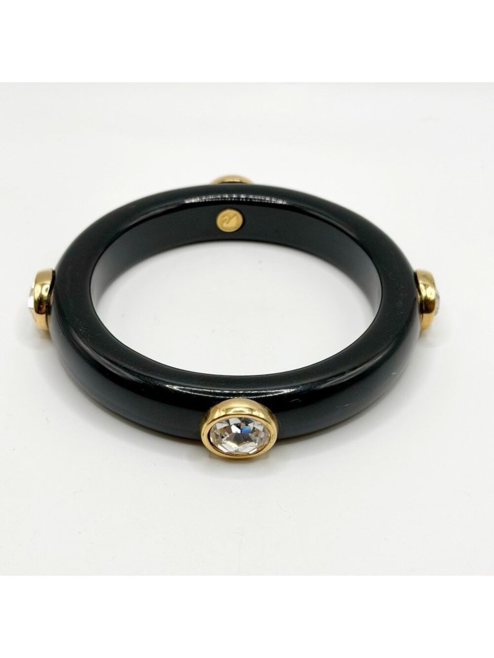 Swan‎ Signed Swarovski Black Lucite Clear Crystal Chunky Bangle Bracelet